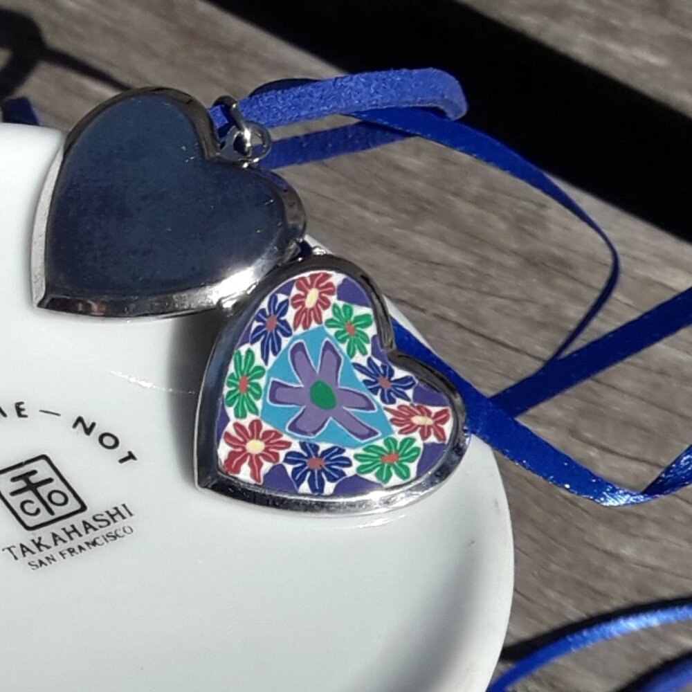 🩷 Locket Pendant Necklace Heart Shaped Murano Italy Millefiori Glass - Picture 8 of 14